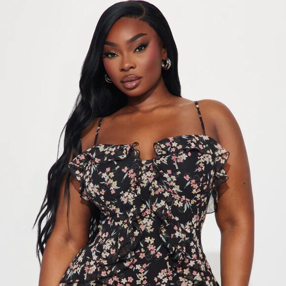 LIKE NEW 🖤 FASHION NOVA Black Chiffon Floral Maxi Dress (Size Large) 🌸 - Picture 5 of 6